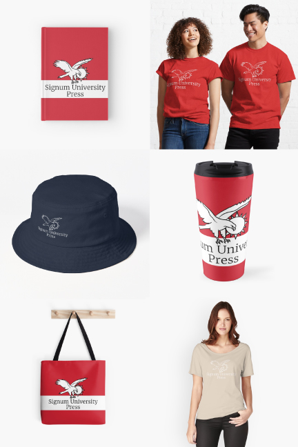 Signum U Press logo tshirts, hats, coffee cup, bag and journal.